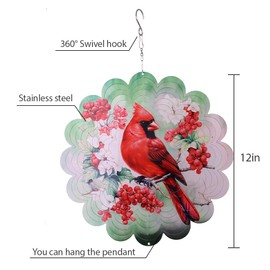 Cardinal Wind Spinners Garden Yard Decor Gift for Women Men, 12 Inch Outdoor Metal 3D Wind Spinner, Stainless Steel Hanging Wind Catchers Kinetic Sculpture for Outside Decoration