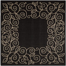 SAFAVIEH Courtyard Collection 7'10" Square Black/Beige CY5139D Indoor/ Outdoor Waterproof Easy Cleaning Patio Backyard Mudroom Area Rug