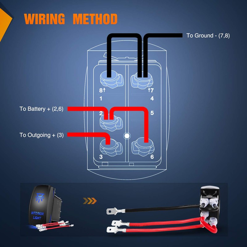 Nilight 90002B Interior Light Rocker Switch LED Light Bar 5Pin