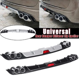 Universal Car Rear Bumper Lip Diffuser Spoiler 4 Holes Exhaust Pipe Decoration,Black,50inch