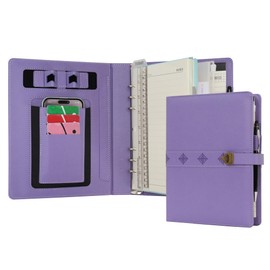 WASON A5 Diary Lined Compositions Notebook with Pen, Refillable Paper Removable Clipboard Ring Binder Portfolio Notepad for School Travel Work and Organiser (Purple)