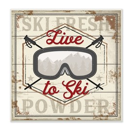 Stupell Industries Live to Ski Sport Goggles Fresh Powder, Designed by Jennifer Pugh Wall Plaque, 12 x 12, Brown