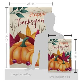 Angeleno Heritage Garden House Flag Kit Falltime Thanksgiving Turkey Give Thanks Gobble Pumpkin Season Autumntime Cornucopia Banner Small Yard Gift Double-Sided, Made in USA
