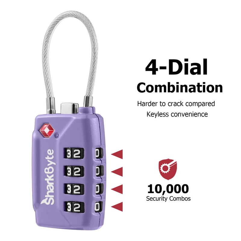SharkByte TSA Approved Suitcase Locks - 4 Digit Security Travel