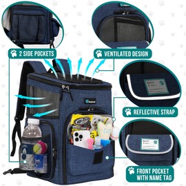PetAmi Dog Backpack Carrier, Airline Approved Cat Backpacks for Carrying Small Large Cats, Pet Carrier Back Pack, Ventilated Soft Sided for Travel, Hiking, Camping, Max 18 lbs, Navy
