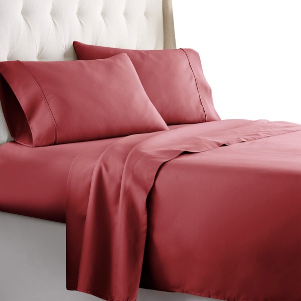 HC COLLECTION Full Size Sheets - Deep Pocket Bed Sheets - Extra Soft & Breathable - 4 PC Set, Easy Care, Machine Washable - Cooling Burgundy Sheets