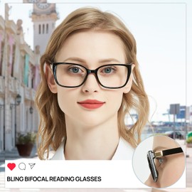 WEMOOTANTS Large Bifocal Reading Glasses for Women Black Bifocals Readers 1.75 Trendy Designer 100 125 1.50 175 200 225 250 275 3.00 350