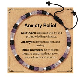 VULETO Bracelets for Women, Anxiety Relief Items Stress Healing Crystals Kalm Amethyst Black Tourmaline Rose Quartz Bracelet Anti Comfort Panic Attack Worry Stones Jewelry Gifts