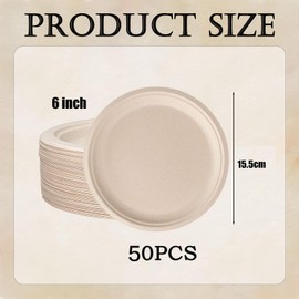 6inch Small Brown Paper Plates Compostable Plates,50Pcs Sturdy Sugarcane Party Paper Plate,Eco-Friendly Super Rigid Biodegradable Bagasse Plates,Heavy Duty Strong Disposable Plates for Party