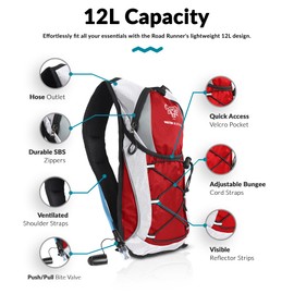 Water Buffalo Hydration Backpack - Lightweight Hydration Pack with 2L Water Bladder - Water Backpack for Hiking, Running, Biking, and Raves - Road Runner 12L Hydropack Backpack