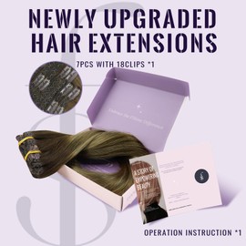 Fshine Brown Ombre Hair Extensions Clip in Human Hair 22 Inch Balayage Dark Brown to Medium Borwn and Caramel Blonde Clip in Human Hair Extensions Straight Real Human Hair for Women 120g 7pcs