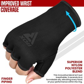 RDX Boxing Hand Wraps Inner Gloves for Punching - Half Finger Elasticated Bandages under Mitts Fist Protection - Adults & Kids, Great for MMA Muay Thai Kickboxing, Martial Arts Training Combat Sports