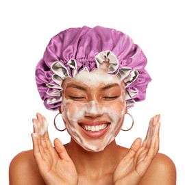 Pretty Robes Silk Hair Bonnet For Sleeping, Reversible Bonnets for Black Women, Curly Hair Women Accessories (Orchid/Camel)