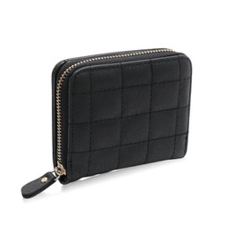 FuninCrea Women's Purse, PU Leather Wallet with Multiple Card Slots, Credit Card Holder for Women with Zipper, Plain Wallet with Embroidered Pattern for Women, Girls, black, S, Minimalist