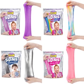 Oosh Slime Medium Foilbag 500g (4 Pack) by ZURU, Gooey Slime and Epic Stretchy Slime for Girls and Kids (Rainbow, Pink, Purple, Silver)
