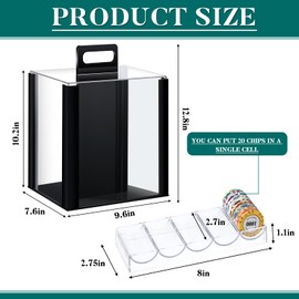 Hiboom 1 Pack Acrylic Poker Chip Case, 1000 Pcs Chips Capacity Chip Trays Set Including Carrier Acrylic Display Case and 10 Pcs Trays Racks Holder (Black)