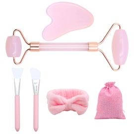 ZYKORT Guasha Gesichtsset, Gua Sha Gesichtsmassagegerät, Rosenquarz Skin Care Kit, Jade-Roller für das Gesicht und Guasha Stein für das Gesicht, beruhigt die Muskeln von Gesicht und Hals, Massage zur