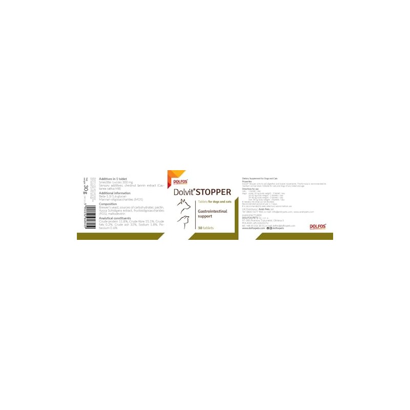 Dolvit Stopper 30 tablets Gastrointestinal Support for Cats Dogs