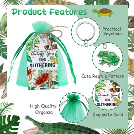 Serencatcher 72Pcs Reptile Party Favors, Reptile Birthday Party Decorations Including Turtle Frog Snake Lizard Keychains Bulk Thank you tags Organza Bags for Reptile Animal Birthday Gifts Rewards