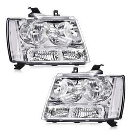 PIT66 Headlight Assembly Compatible with 2007-2014 Chevy Tahoe Suburban/ 2007-2013 Chevy Avalanche Corner Headlamps Front Lights Clear Lens Chrome Housing Clear Reflector