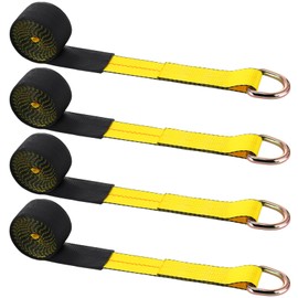 Wowangce 4 Pack 2" x 8 ft Tow Truck Straps Lasso Wheel Lift Straps Lasso Tow Strap with D Ring 11, 000 Lbs Break Strength Auto Tie Down Auto Hauler for Trailer Truck Tie (Yellow)