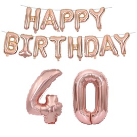 Tourima 40th Birthday Decoration Banner Balloons, 40 Inch Number 40 Balloons for Decoration 40th Birthday Man Women, Rose Gold Happy Birthday Decoration, Balloons Helium Suitable Decoration