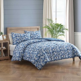 Laura Ashley - Full/Queen Comforter Set, Soft Cotton Bedding with Matching Shams, Floral Home Decor, Oeko-Tex Certified (Sweet Memories Blue, Full/Queen)