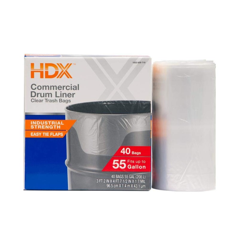 HDX 55 Gallon Clear Heavy-Duty Flap Tie Drum Liner Trash