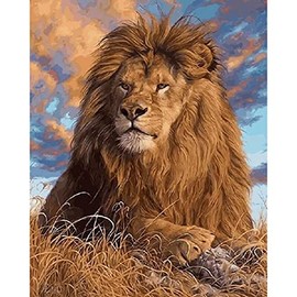 Diamond Painting Set, Lion and Accessories, Size Approx. 25 x 35 cm, Craft Set for Painting with Rhinestones for Children from 5 Years
