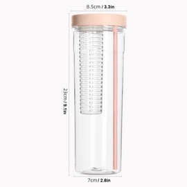 FRLUYNG Drinking Bottle with Fruit Container, 700 ml, Drinking Bottle with Fruit Insert, Leak-Proof Design with Straw
