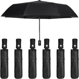 Jexine 6 Pcs Travel Compact Umbrella Automatic Open Close Windproof Small Light Backpack Purse Car Portable Collapsible Umbrella for Rain, Men Women(Black) | Jexine