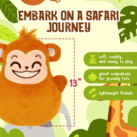 Forest & Twelfth Stuffed Toy Wobblez – 13” Safari Animal Toys for 0+ Year Olds, Cute Animal Toy for Cuddles, Snuggles, or Decor Piece, Soft Baby Stuffed Animals with Unique Wobbling Shape (Monkey)