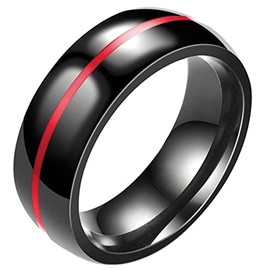 8MM Classical Black Stainless Steel Ring Plain Wedding Band (Black Red, 8)
