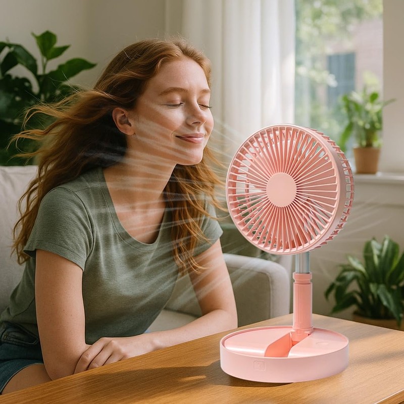 RealinKus Pedestal Fan Foldable table fan, Adjustable Height, 7200mAh Rechargeable,