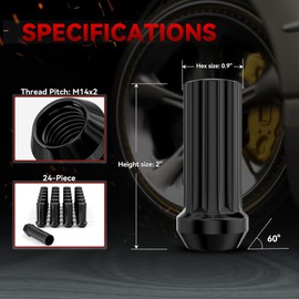 EZISOE 14mmx2.0 Wheel Lug Nuts, 24pcs+1pcs Socket M14x2 Black Thread XL Spline Lug Nuts Replacement for 2003-2014 F150 Expedition, Navigator