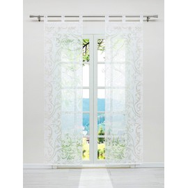 ESLIR Sliding Curtains, Burnout Panel Curtains, Set of 2 Curtains with Loops, Transparent Curtain, White, W x H 57 x 175 cm, Pack of 2