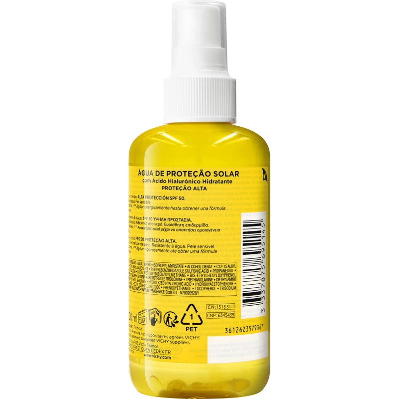 Agua Solar Protectora Corporal Hidratante con Ácido Hialurónico y Vitamina