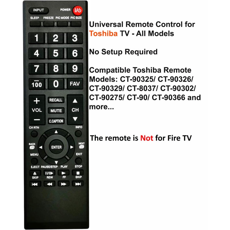 Universal Remote Control for Toshiba TV, Replacement for All Toshiba