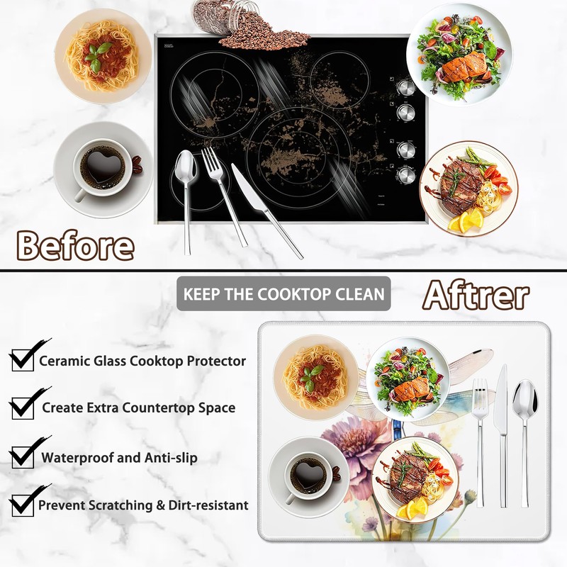 Stove Top Covers,Dragonfly Flower Rubber Flat RV Range Stovetop Protector,Prevents