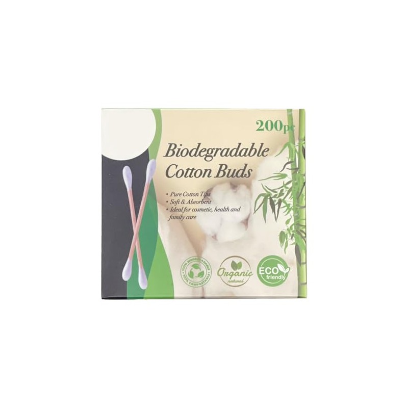 200 Pieces Bamboo Cotton Buds, Biodegradable, Plastic-Free, Fully Recyclable Ear