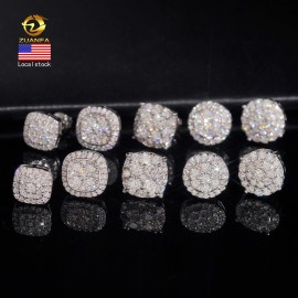 USA Local Stock GRA Certificate VVS Moissanite Diamond Iced Out Stud Earrings Hip Hop Jewlery 925 Silver Moissanite Ear StudsColor: Gold, Design: ZE0532-10mm