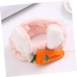 COLLBATH Makeup Headband Rabbit Ears Soft Plush Spa Headwrap Elastic Hair Band Carrot for Women Random Color
