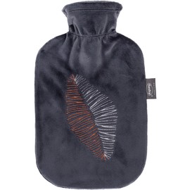 Fashy Hot Water Bottle 2.0 L with Fleece Cover and Appliqué Black