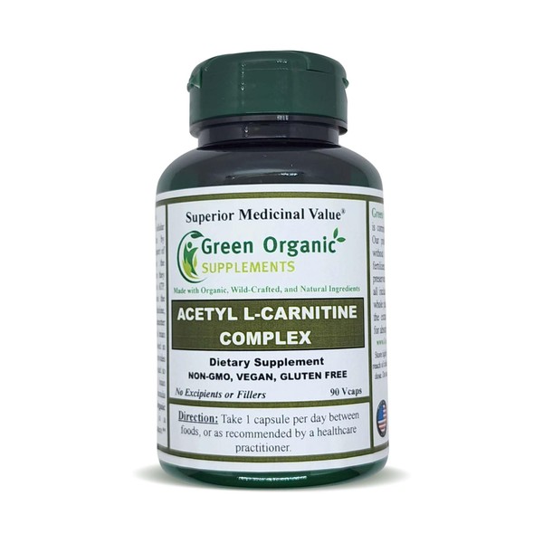 Green Organic Supplements Acetyl L-Carnitine, Carnitine, ALC, 90 VCaps, High Absorbable, Non-GMO, Gluten-Free (Single)