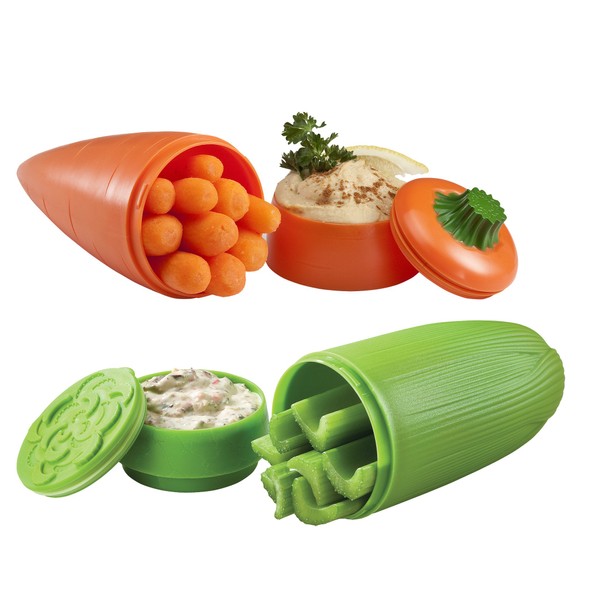 Hutzler Attack Snack containers, 2.6" x 7", Orange/Green