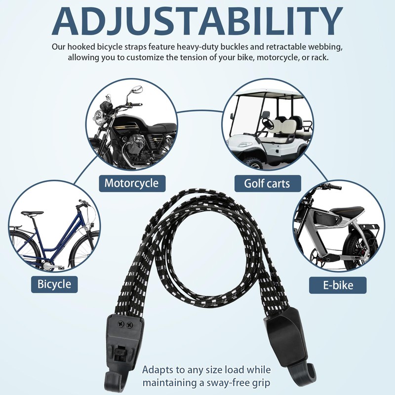 4 Pcs Bike Luggage Straps with Hooks, Elasticated Straps with