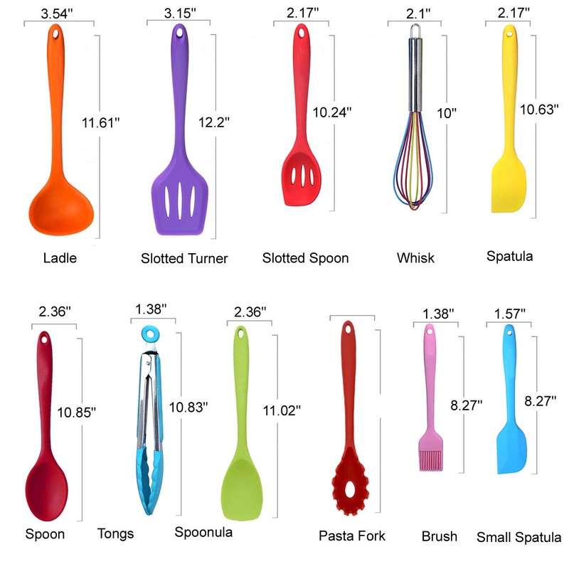 Kitchen Utensil Set - 11 Cooking Utensils - Colorful Silicone