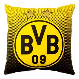 Borussia Dortmund, Polyester, BVB cushion with emblem, black/yellow, 40 x 40 cm, pack of 1