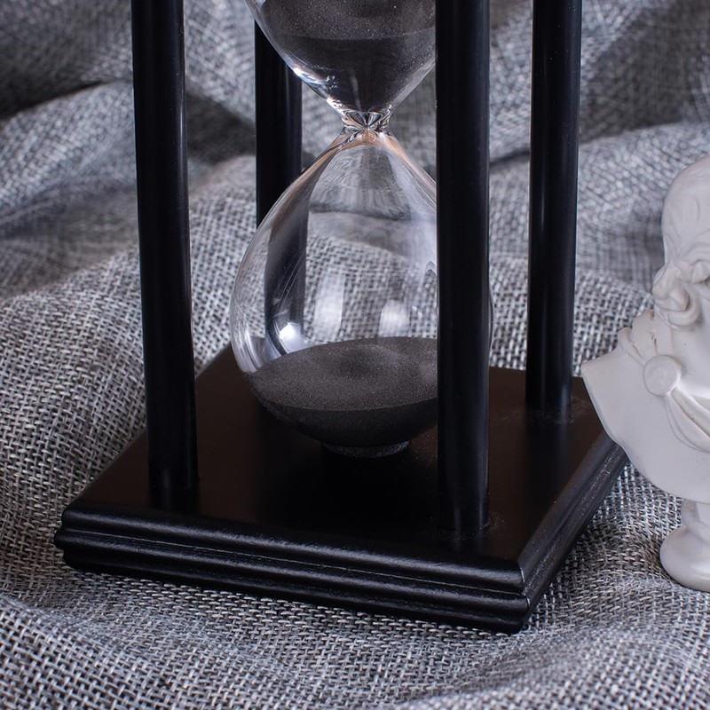 Hourglass Timer with Black Sand, 15 Minute Wooden Frame Sand