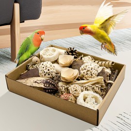LOPERDEVE Natural Bird Toy Foraging Parrot Shredding Toys Box Conure Chewing Toys for Cockatiel Lovebird Parakeet Budgie Small-Medium Birds (Nature Color)